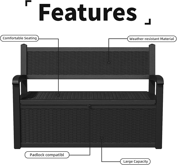 PatioZen 80 Gallon Outdoor Storage Bench Deck Box Waterproof Lockable, Outdoor - Image 8