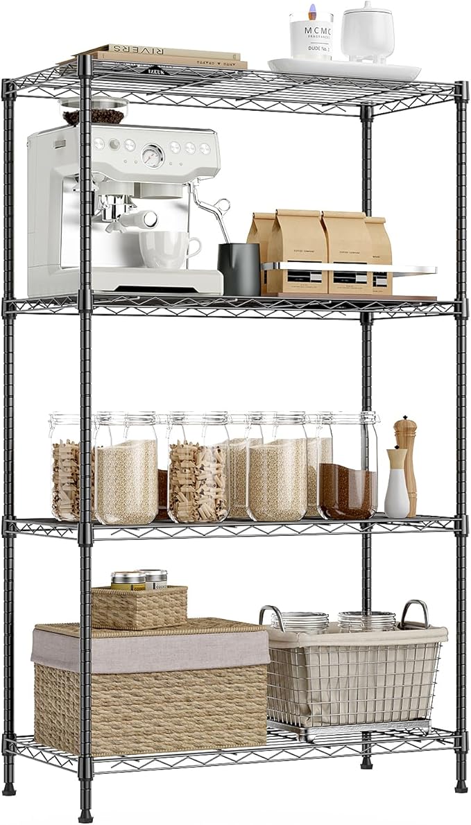 IZEUK 4-Tier Heavy Duty Steel Storage Shelves, Metal Shelf Wire Shelving Rack by IZEUK