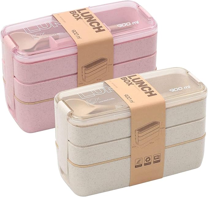Rarapop 2 Pack Stackable Bento Box Japanese Lunch Box Kit by Rarapop