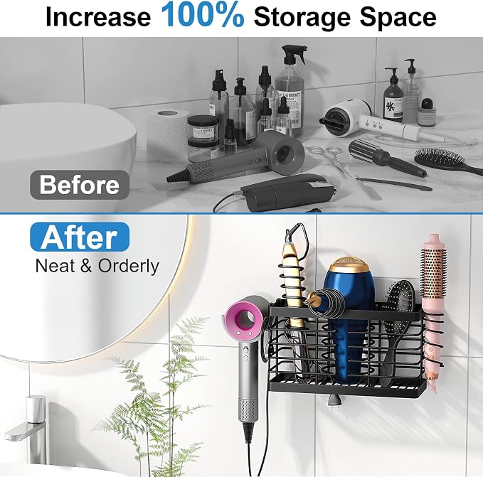 Sevenblue Hair Tool Organizer, 2026 Upgraded 3-in-1 Universal Hair Dryer Holder - Image 5