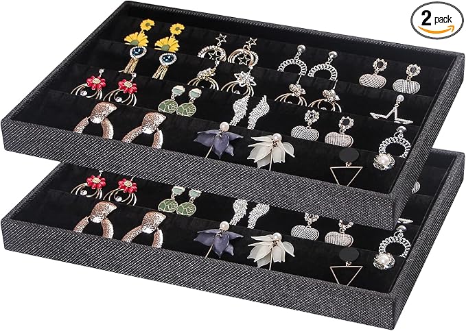 Julysky 2 Pcs/set Stackable Jewelry Organizer Trays，Earrings Tray+Earrings Tray by Julysky