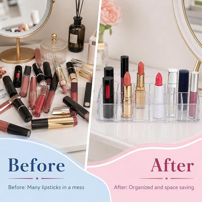 2 Rows Transparent Lipstick Holder, 12-Slot Acrylic Lipstick Organizer Case - Image 4
