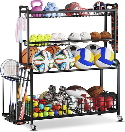 VOPEAK Oversized Sports Equipment Organizer, 4 Layers Rolling Ball Storage Rack by VOPEAK