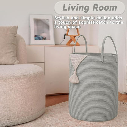 Large Woven Laundry Basket Hamper, 80L Cotton Rope Storage Bin - Image 3