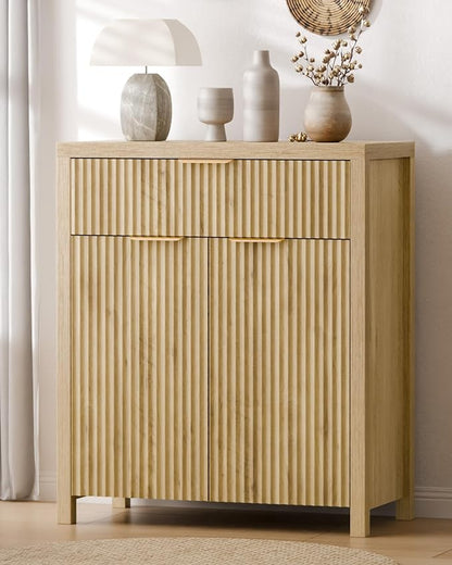 Lulive Fluted Buffet Cabinet for Kitchen, 28.3" Sideboard Cabinet Natural | by Lulive