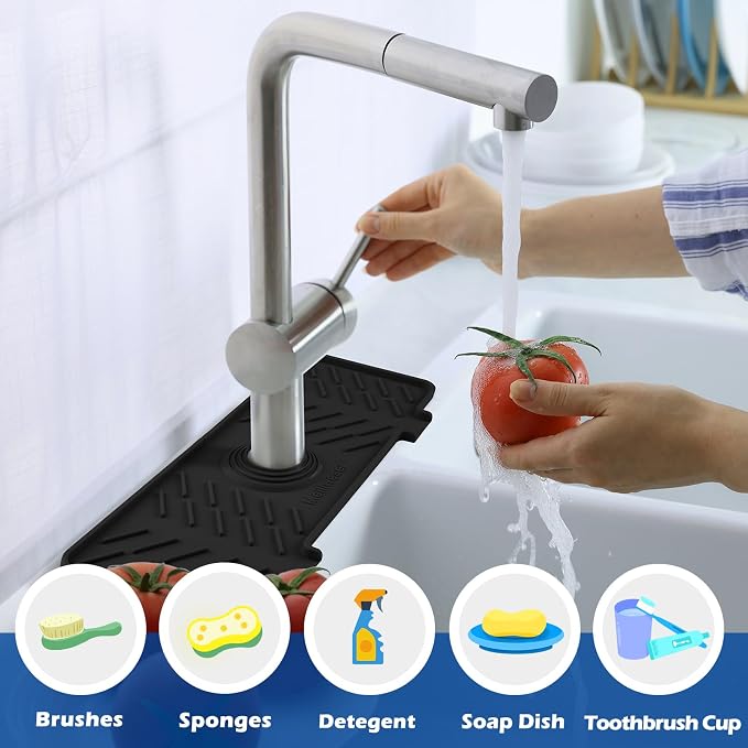 Meiliweser Silicone Faucet Mat for Kitchen Sink – Gen 3 10° Slope Splash Guard - Image 3