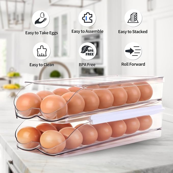 Egg Holder for Fridge, Automatically Rolling Egg Container for Refrigerator - Image 6