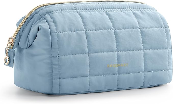 BAGSMART Puffy Padded Travel Makeup Bag, Wide-open Toiletry Bag, Sky Blue by BAGSMART