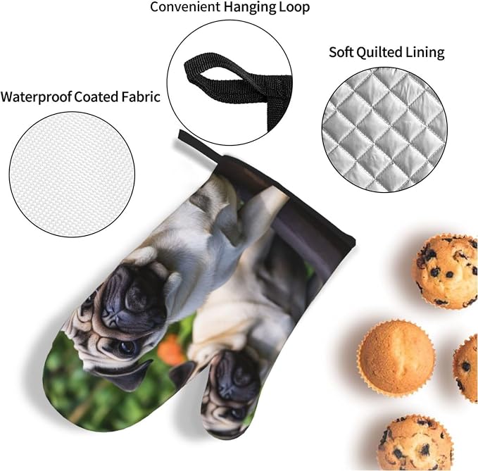 Pugs in The Garden Oven Mitts and Pot Holders 4-Piece Set, Extended Kitchen - Image 4