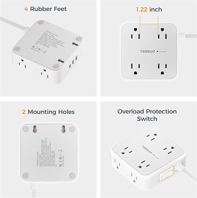 TESSAN Surge Protector Power Strip, 5 Ft Flat Plug Extension Cord - Image 7