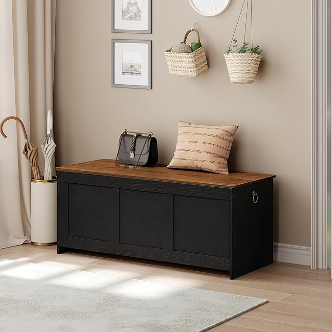 HOOBRO Storage Bench, 47.2" Retro Wooden Storage Chest, Wooden Storage Trunk - Image 5
