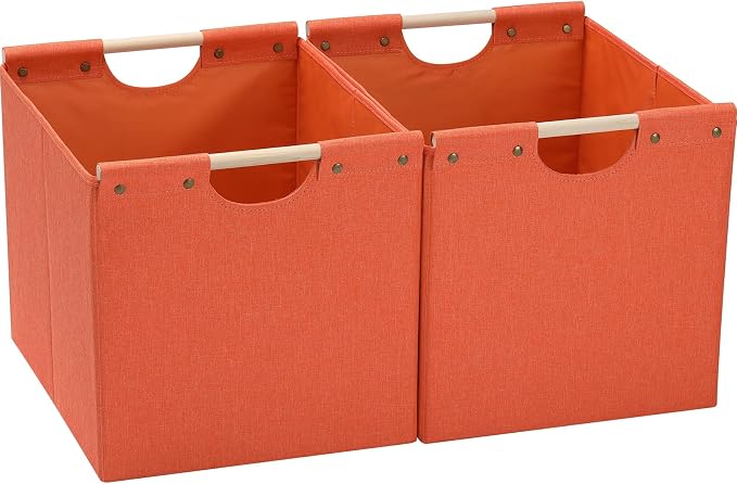 HOONEX Large Collapsible Storage Bins, Linen Fabric, Storage Baskets by HOONEX