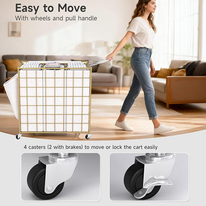 Laundry Basket with Wheels, Heavy Duty Laundry Sorter 3 Sections, 140L Large - Image 4