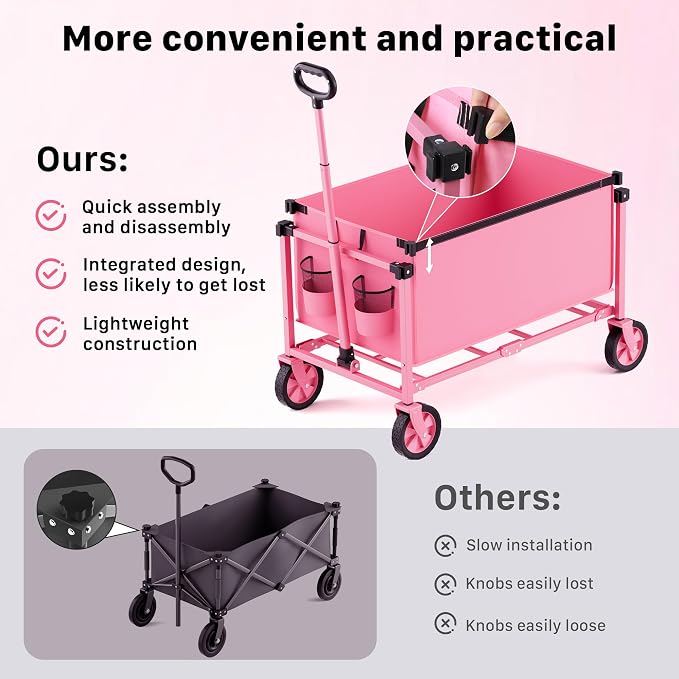 29.3" Collapsible Wagon Cart, 150L Heavy Duty Folding Utility Wagon - Image 6