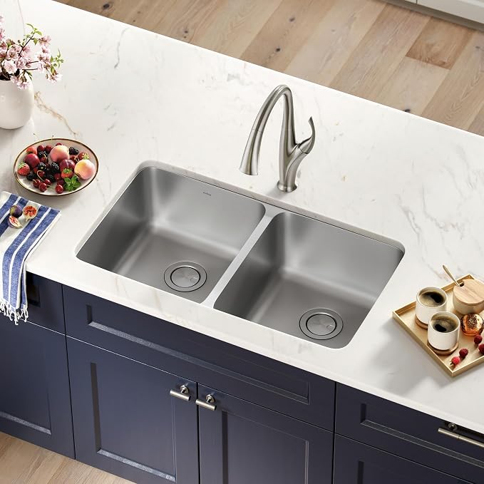 KRAUS Dex 33-inch Undermount 16 Gauge Stainless Steel Double Bowl Kitchen Sink - Image 5