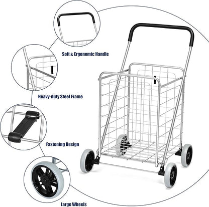 Goplus Shopping Carts for Groceries, Heavy Duty Folding Shopping Cart - Image 4