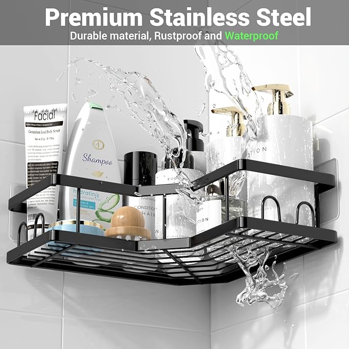 AKTECKE Corner Shower Caddy Bathroom Organizer: Stainless Steel Adhesive Shower - Image 5