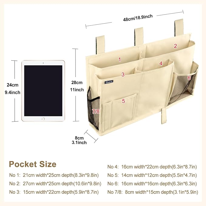 Surblue Bedside Caddy Hanging Organizer Storage Bag Pocket - Image 5