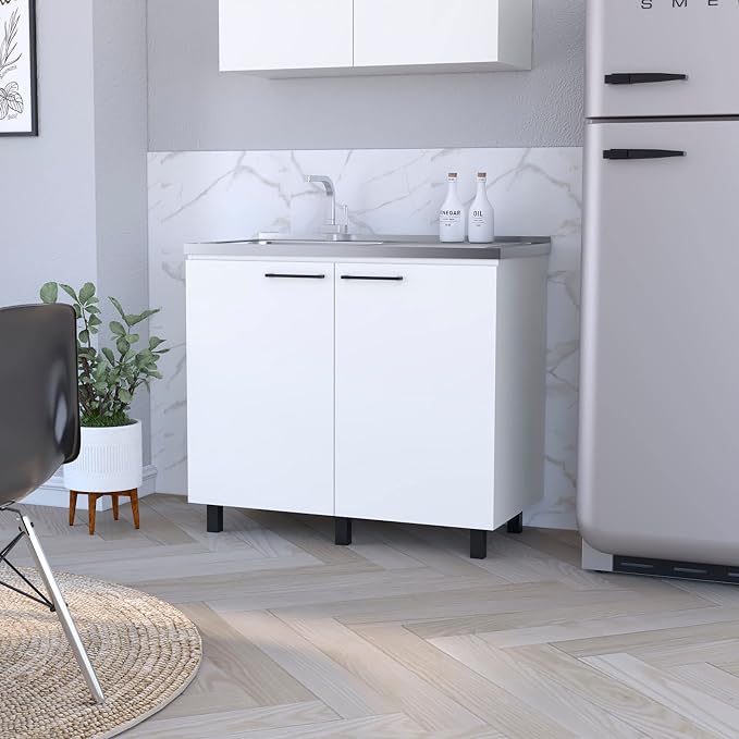 Oklahoma 2 Utility Sink & Cabinet, Interior Shelf, Aluminum Countertop by FMFURNITURE