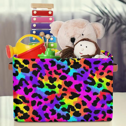 Pardick Colorful Leopard Print Basket Storage Bins Large Fabric Toys Storage - Image 3