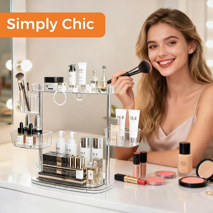 Rotating Makeup Vanity Organizer, Bathroom Countertop Cosmetic Skin Care Storage - Image 4