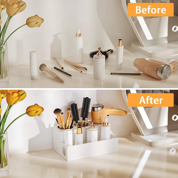 White Hair Tool Organizer Acrylic Hair Dryer and Styling Holder, Bathroom - Image 3