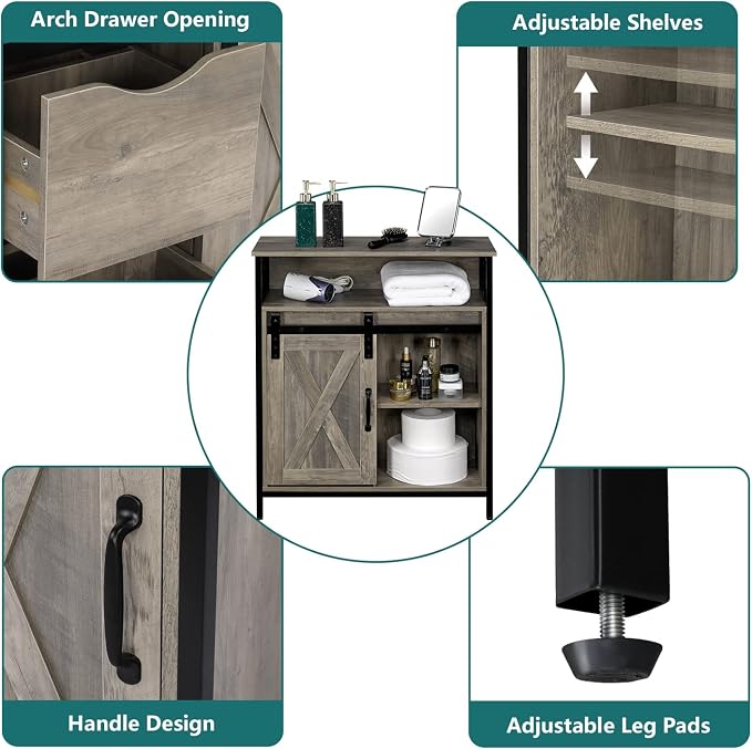 VINGLI Farmhouse Bathroom Floor Storage Cabinet, Rustic Freestanding Cabinet - Image 8