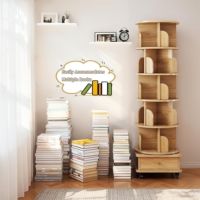 Rotating Bookshelf 5 Tier Bookcase - Image 5
