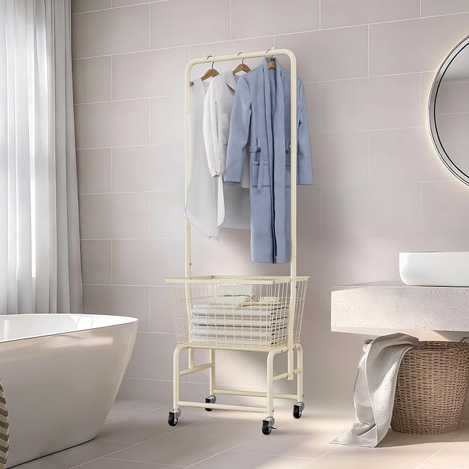 Rolling Laundry Cart with Wheels, Laundry Hamper Basket Organizer with Clothes - Image 2