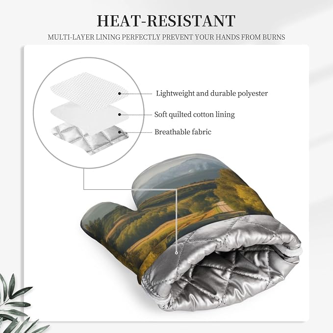 Countryside Road Print Oven Mitts Set of 2, Heat Resistant Silicone Oven - Image 5