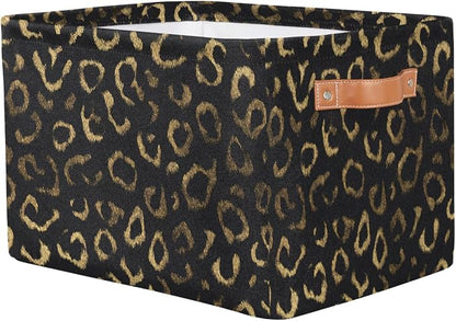 Pardick Black Gold Leopard Basket Storage Bins Large Fabric Toys Storage Cube - Image 2