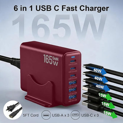 165W GaN USB C Charging Station, 6 Port Desktop Charger - Image 2