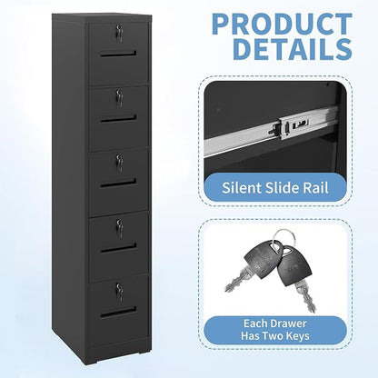 5 Drawer File Cabinet with 5 Locks, Metal Filing Cabinet Heavy Duty Vertical - Image 4
