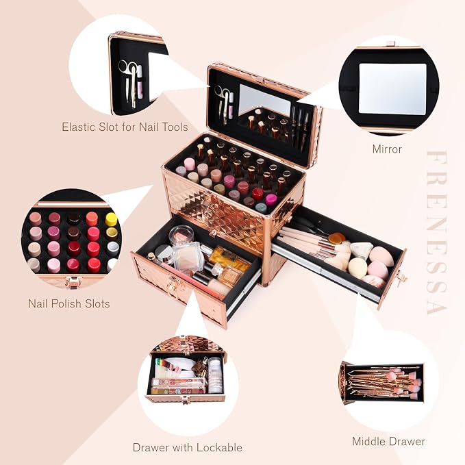 Makeup Train Case Professional Makeup Organizer Case - Image 7