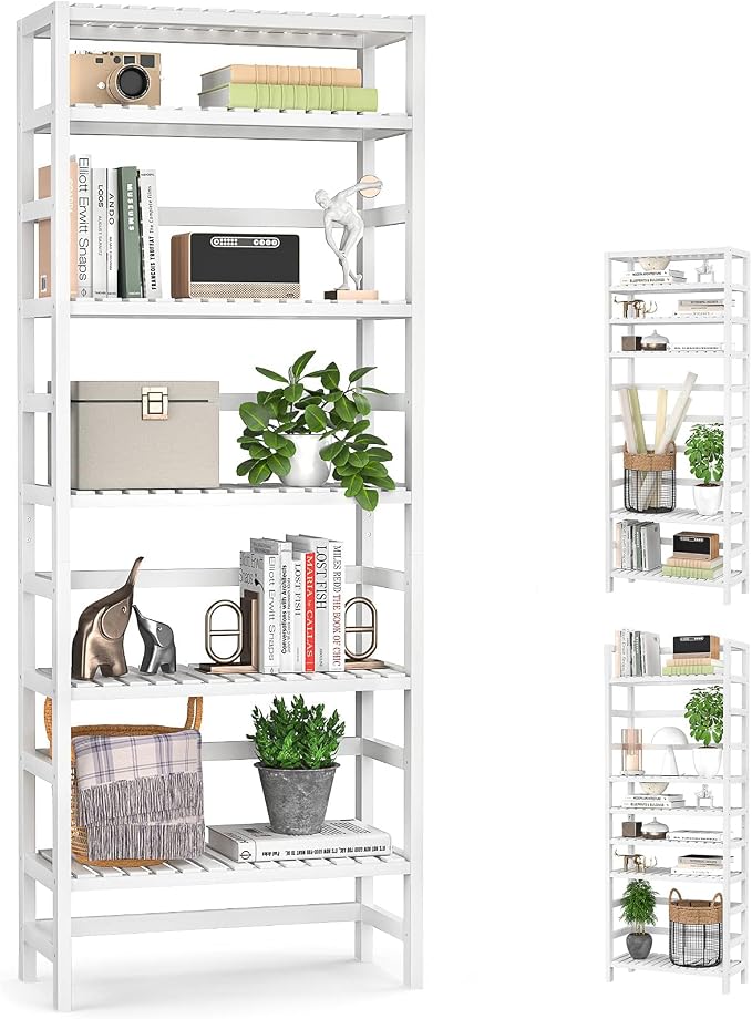 Homykic 6-Tier Bamboo Bookshelves and Bookcases, Adjustable 63.4”Tall Shallow by Homykic