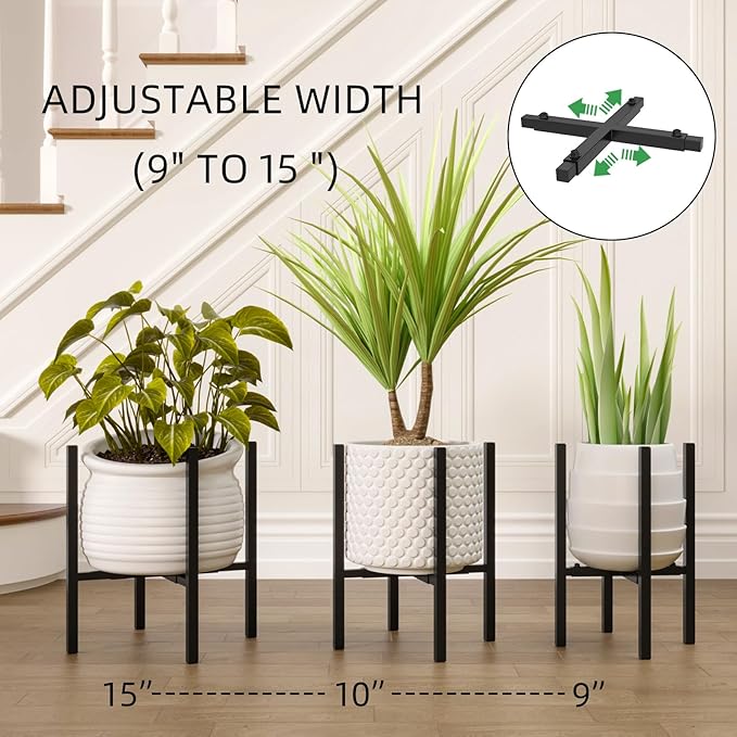 Adjustable Metal Plant Stand Indoor, Fits 9-15 Inch Pots, Mid Century Modern - Image 3