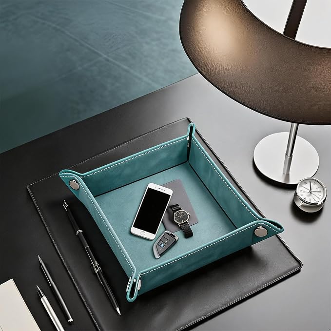 Valet Tray Desktop Storage Organizer – Vegan Leather Catchall Bedside Vanity - Image 5