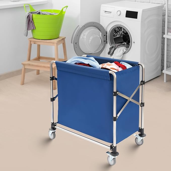 Commercial Laundry Cart with Wheels, Folding Laundry Hamper Cart, Heavy Duty - Image 6