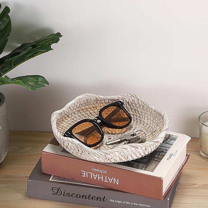 Hipiwe Handwoven Rattan Basket Tray Decorative Key Tray - Image 4
