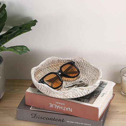 Hipiwe Handwoven Rattan Basket Tray Decorative Key Tray - Image 4
