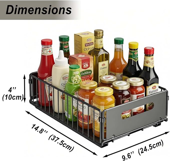 Slide-Out Storage Organizer 9.6"x14.8"x4" Matte Black Rustproof Carbon Steel - Image 2