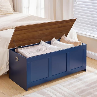 HOOBRO Storage Bench, 39.3" Retro Wooden Storage Chest, Wooden Storage Trunk - Image 4