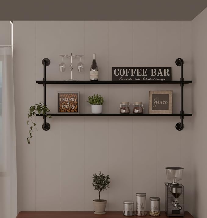 HDDFER Floating Bookshelf Shelves Industrial Pipe Shelving Pipe Shelves Rustic - Image 6