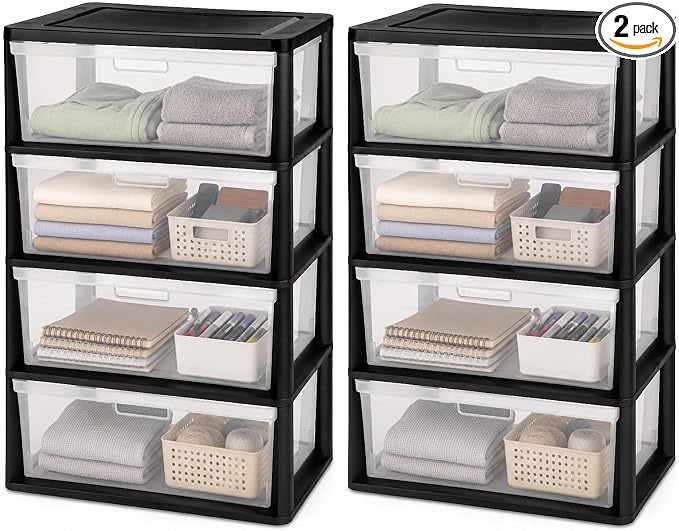 Wide 4 Drawer Plastic Storage Tower Organizer Clear Bins Bedroom | Removable by Unknown