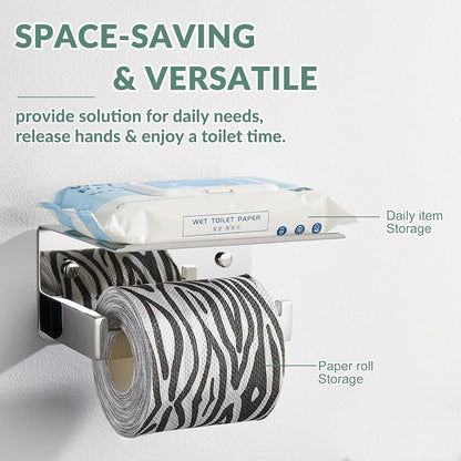 Toilet Paper Holder with Phone Shelf Polished Chrome, APLusee Bathroom - Image 5