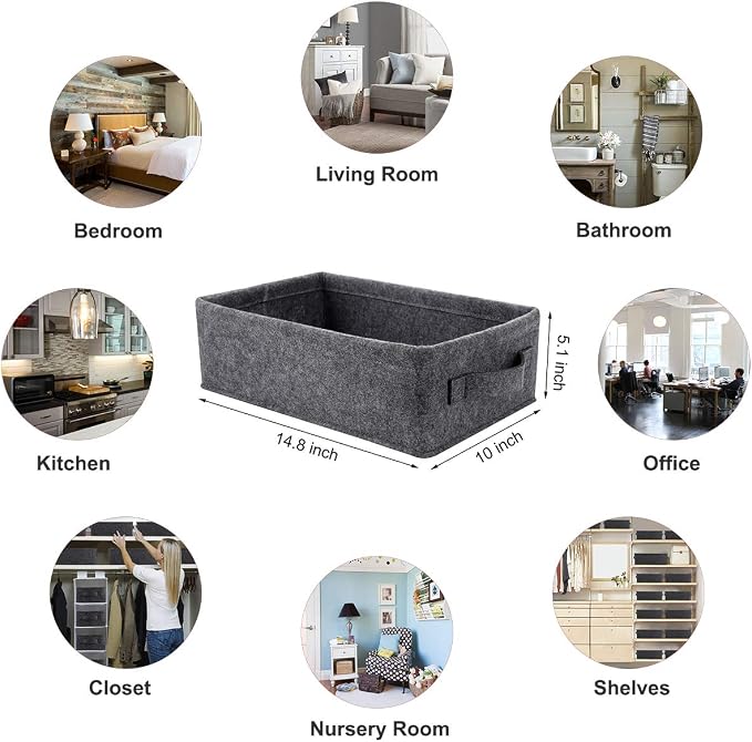 Small Basket Shallow Storage Baskets Felt Storage Basket Bin Long Narrow Basket - Image 4