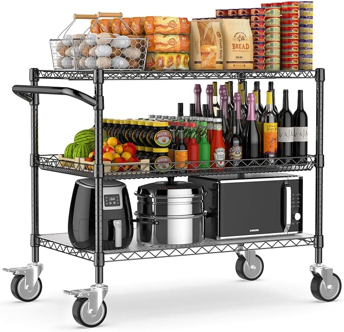 Leteuke 1120LBS Heavy Duty Rolling Utility Cart, 3 Tier Rolling Carts by Leteuke
