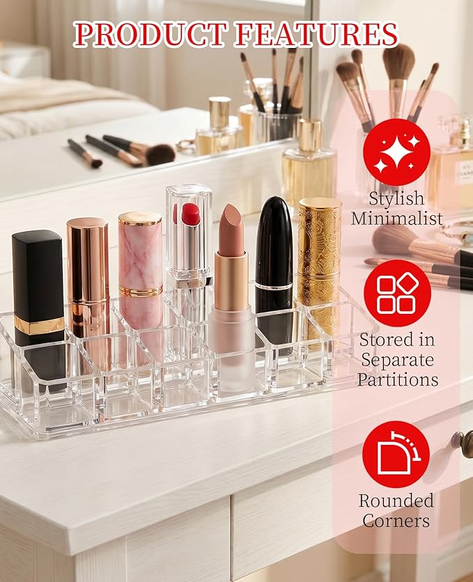 2pcs Lipstick Organizer, 12 Slots Lip Gloss Stick Holder - Image 3