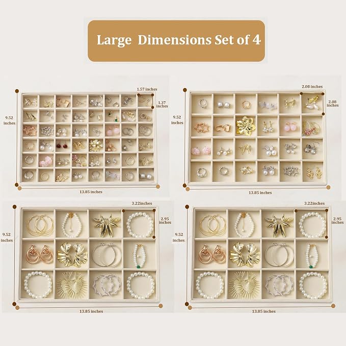 Large Jewelry Drawer Organizer Trays Set of 4, Stackable Velvet Jewelry Trays - Image 5