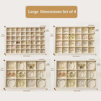 Large Jewelry Drawer Organizer Trays Set of 4, Stackable Velvet Jewelry Trays - Image 5